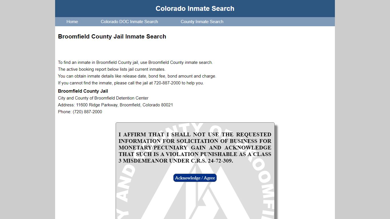 Broomfield County Jail Inmate Search
