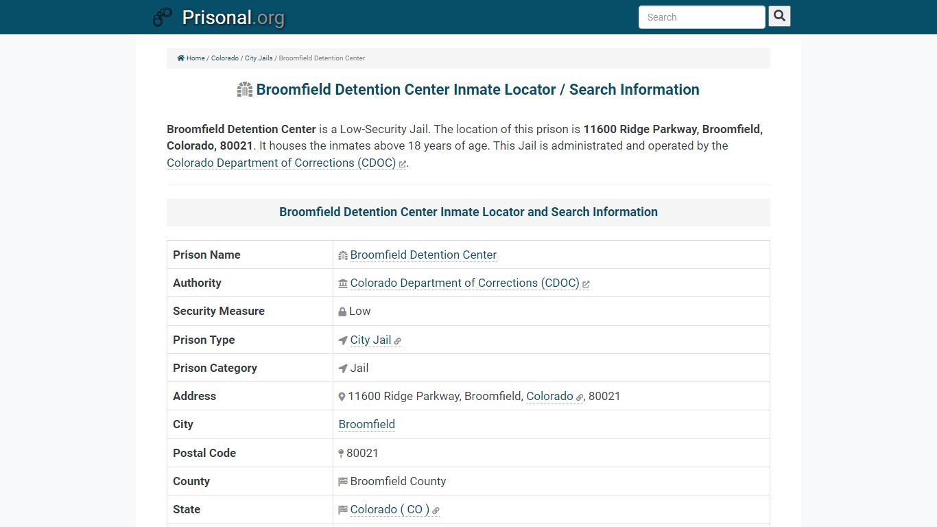 Broomfield Detention Center-Inmate Locator/Search Info ...